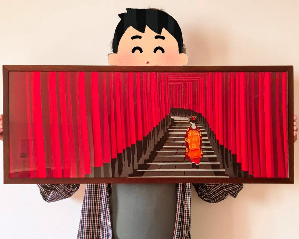 Eirakuya Japanese Tenugui Torii Gate Maiko Geisha Framed Wall Art